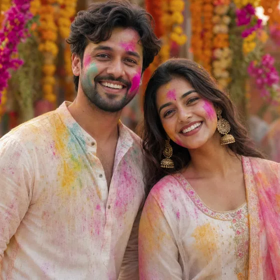 Source photo: a couple celebrating Holi